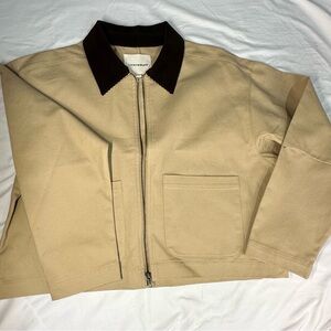 Lucky Brand NWT Beige Utility Jacket Brown Corduroy Collar Zip Front Women’s M